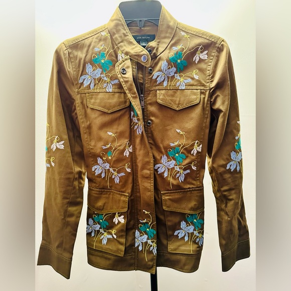 Ann Taylor Olive Green Embroidered Floral Tie-Waist Jacket, Size XS - Picture 3 of 11